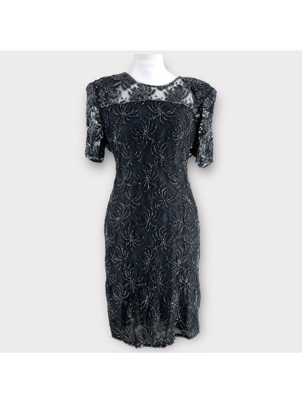 Vintage Y2K Beaded Black Beaded Spider Deco Dress Goth 8 Robert Anthony